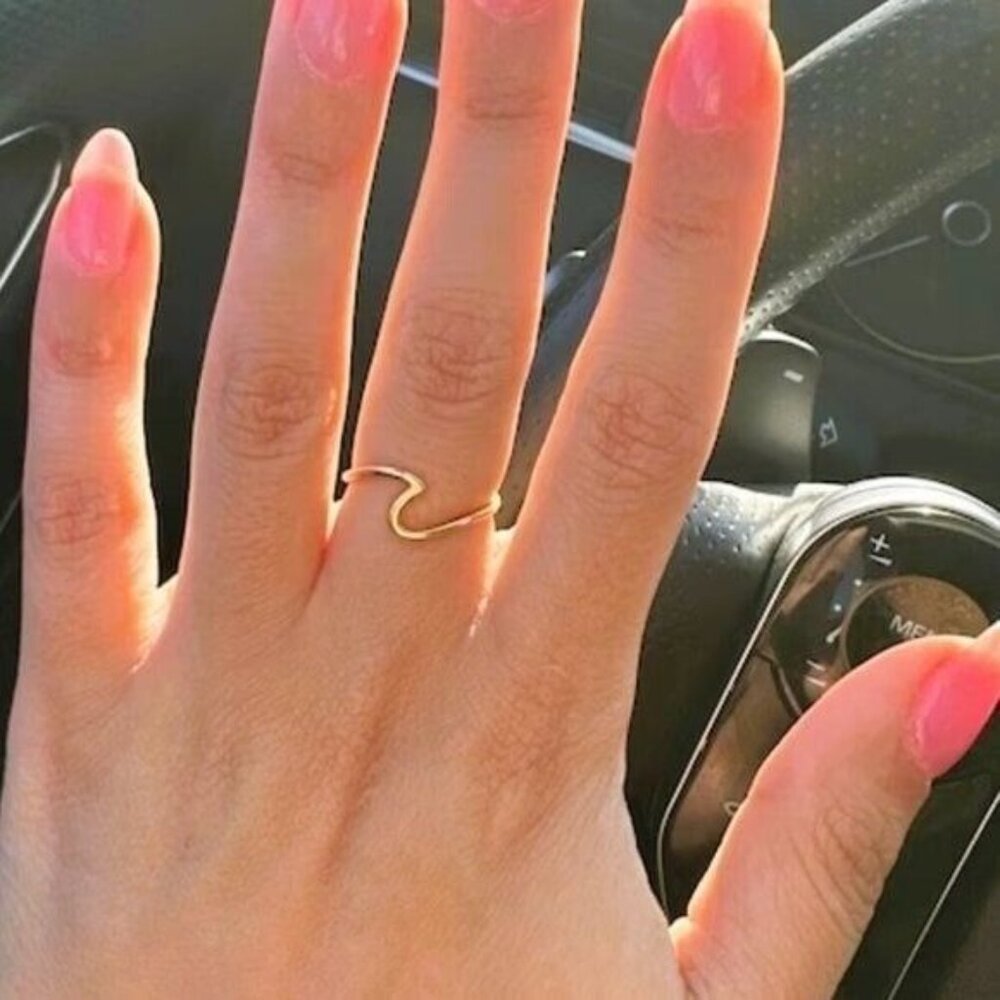 WATERPROOF Gold Ring Dainty Ocean Wave Gold Ring Delicate Ring Surfer Girl Ring